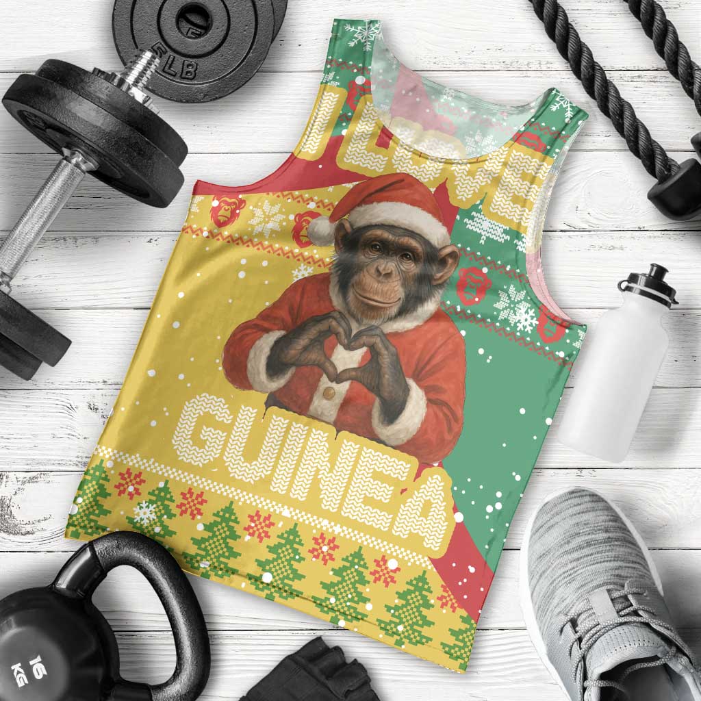 Guinea Christmas Men Tank Top with Santa Chimpanzee Heart Hands and Green Red Snowflake Pattern - Wonder Print Shop