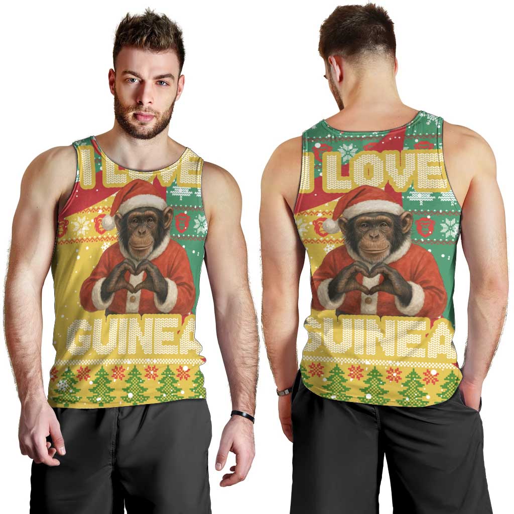 Guinea Christmas Men Tank Top with Santa Chimpanzee Heart Hands and Green Red Snowflake Pattern - Wonder Print Shop