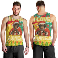 Guinea Christmas Men Tank Top with Santa Chimpanzee Heart Hands and Green Red Snowflake Pattern - Wonder Print Shop