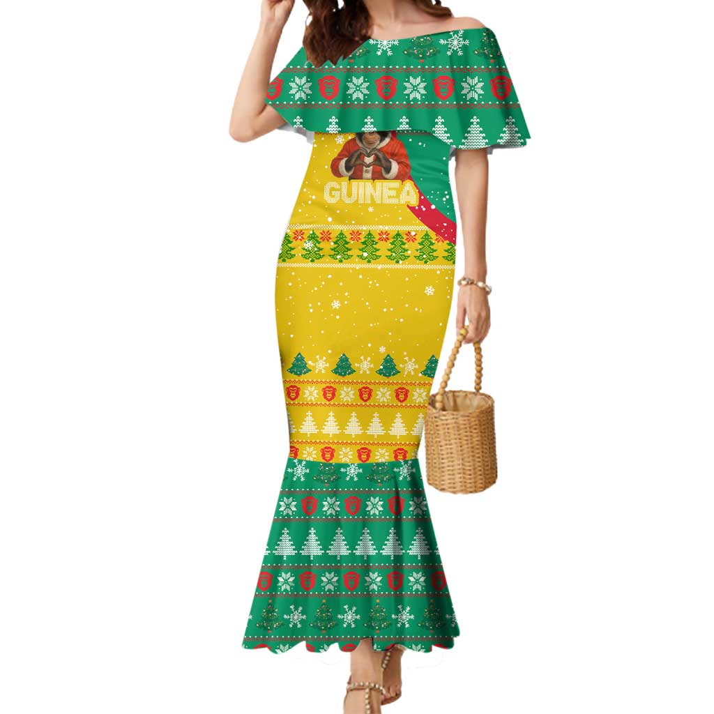 Guinea Christmas Mermaid Dress with Santa Chimpanzee Heart Hands and Green Red Snowflake Pattern - Wonder Print Shop