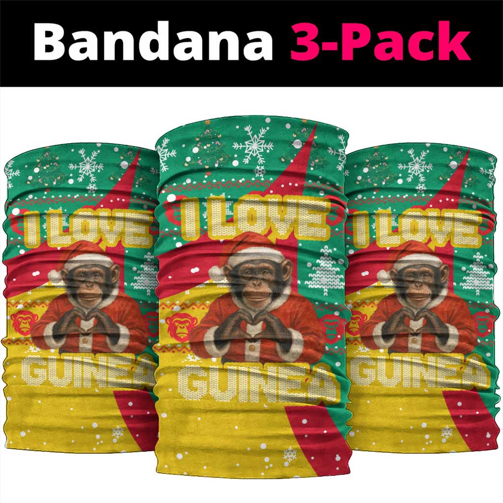Guinea Christmas Neck Gaiter with Santa Chimpanzee Heart Hands and Green Red Snowflake Pattern - Wonder Print Shop
