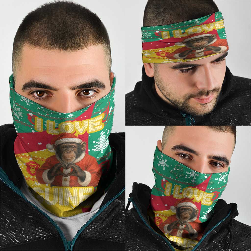 Guinea Christmas Neck Gaiter with Santa Chimpanzee Heart Hands and Green Red Snowflake Pattern - Wonder Print Shop