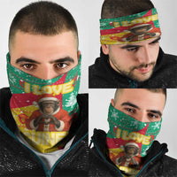 Guinea Christmas Neck Gaiter with Santa Chimpanzee Heart Hands and Green Red Snowflake Pattern - Wonder Print Shop