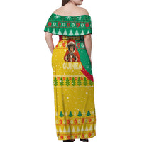 Guinea Christmas Off Shoulder Maxi Dress with Santa Chimpanzee Heart Hands and Green Red Snowflake Pattern - Wonder Print Shop