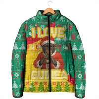 Guinea Christmas Padded Jacket with Santa Chimpanzee Heart Hands and Green Red Snowflake Pattern - Wonder Print Shop