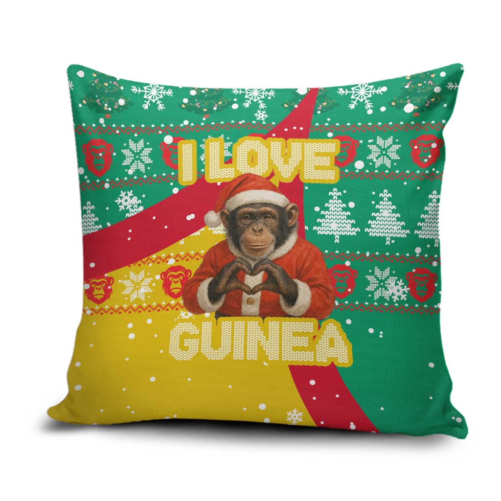Guinea Christmas Pillow Cover with Santa Chimpanzee Heart Hands and Green Red Snowflake Pattern - Wonder Print Shop
