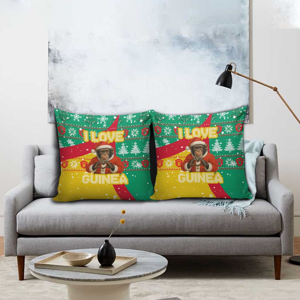 Guinea Christmas Pillow Cover with Santa Chimpanzee Heart Hands and Green Red Snowflake Pattern - Wonder Print Shop