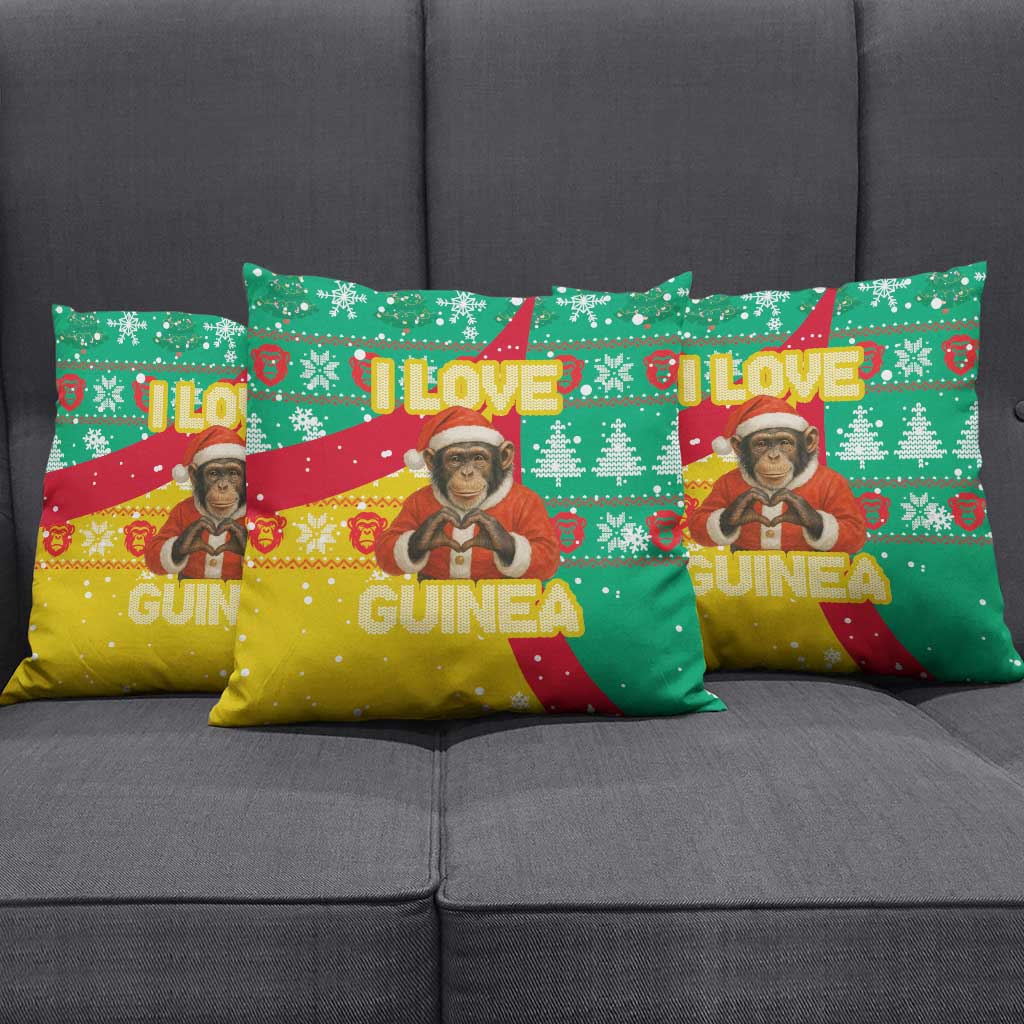 Guinea Christmas Pillow Cover with Santa Chimpanzee Heart Hands and Green Red Snowflake Pattern - Wonder Print Shop