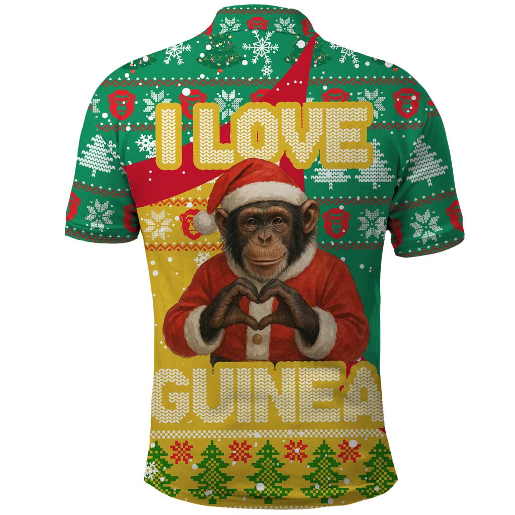 Guinea Christmas Polo Shirt with Santa Chimpanzee Heart Hands and Green Red Snowflake Pattern - Wonder Print Shop
