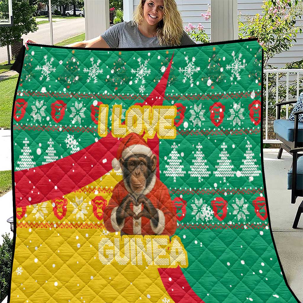 Guinea Christmas Quilt with Santa Chimpanzee Heart Hands and Green Red Snowflake Pattern - Wonder Print Shop
