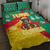 Guinea Christmas Quilt Bed Set with Santa Chimpanzee Heart Hands and Green Red Snowflake Pattern - Wonder Print Shop