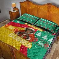 Guinea Christmas Quilt Bed Set with Santa Chimpanzee Heart Hands and Green Red Snowflake Pattern - Wonder Print Shop