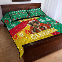 Guinea Christmas Quilt Bed Set with Santa Chimpanzee Heart Hands and Green Red Snowflake Pattern - Wonder Print Shop