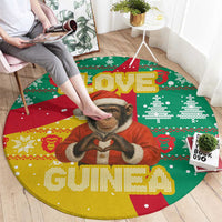 Guinea Christmas Round Carpet with Santa Chimpanzee Heart Hands and Green Red Snowflake Pattern - Wonder Print Shop