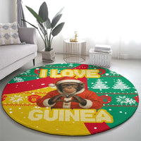 Guinea Christmas Round Carpet with Santa Chimpanzee Heart Hands and Green Red Snowflake Pattern - Wonder Print Shop