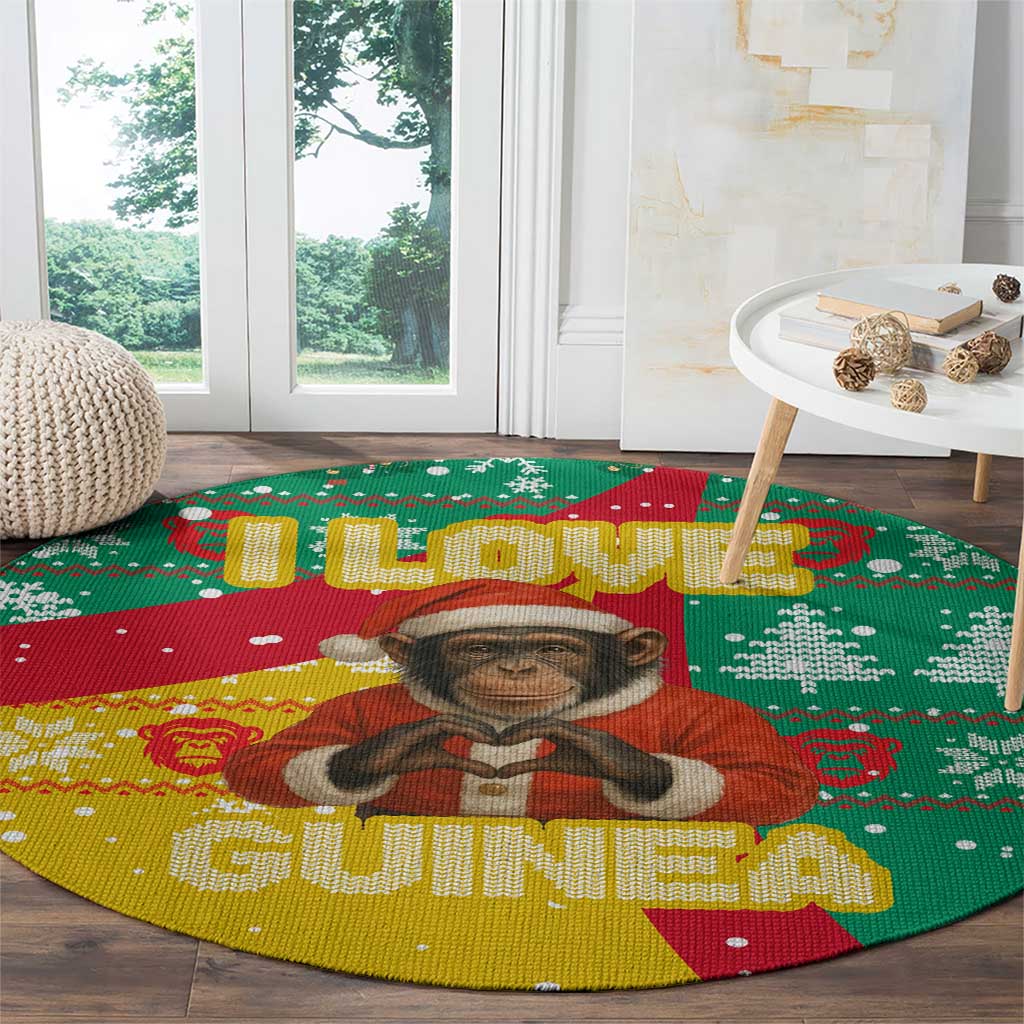Guinea Christmas Round Carpet with Santa Chimpanzee Heart Hands and Green Red Snowflake Pattern - Wonder Print Shop