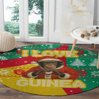 Guinea Christmas Round Carpet with Santa Chimpanzee Heart Hands and Green Red Snowflake Pattern - Wonder Print Shop
