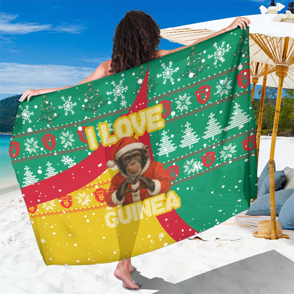 Guinea Christmas Sarong with Santa Chimpanzee Heart Hands and Green Red Snowflake Pattern - Wonder Print Shop