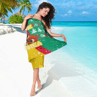 Guinea Christmas Sarong with Santa Chimpanzee Heart Hands and Green Red Snowflake Pattern - Wonder Print Shop