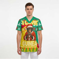 Guinea Christmas Scrub Top with Santa Chimpanzee Heart Hands and Green Red Snowflake Pattern - Wonder Print Shop