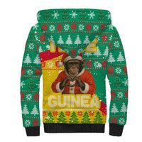 Guinea Christmas Sherpa Hoodie with Santa Chimpanzee Heart Hands and Green Red Snowflake Pattern - Wonder Print Shop
