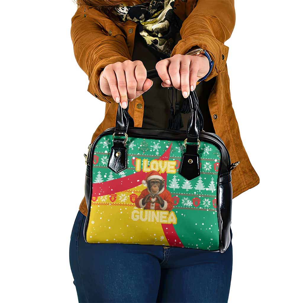 Guinea Christmas Shoulder Handbag with Santa Chimpanzee Heart Hands and Green Red Snowflake Pattern - Wonder Print Shop
