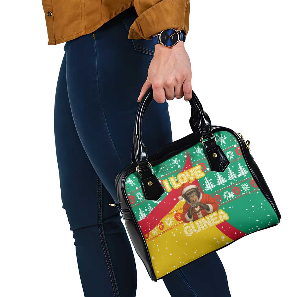 Guinea Christmas Shoulder Handbag with Santa Chimpanzee Heart Hands and Green Red Snowflake Pattern - Wonder Print Shop