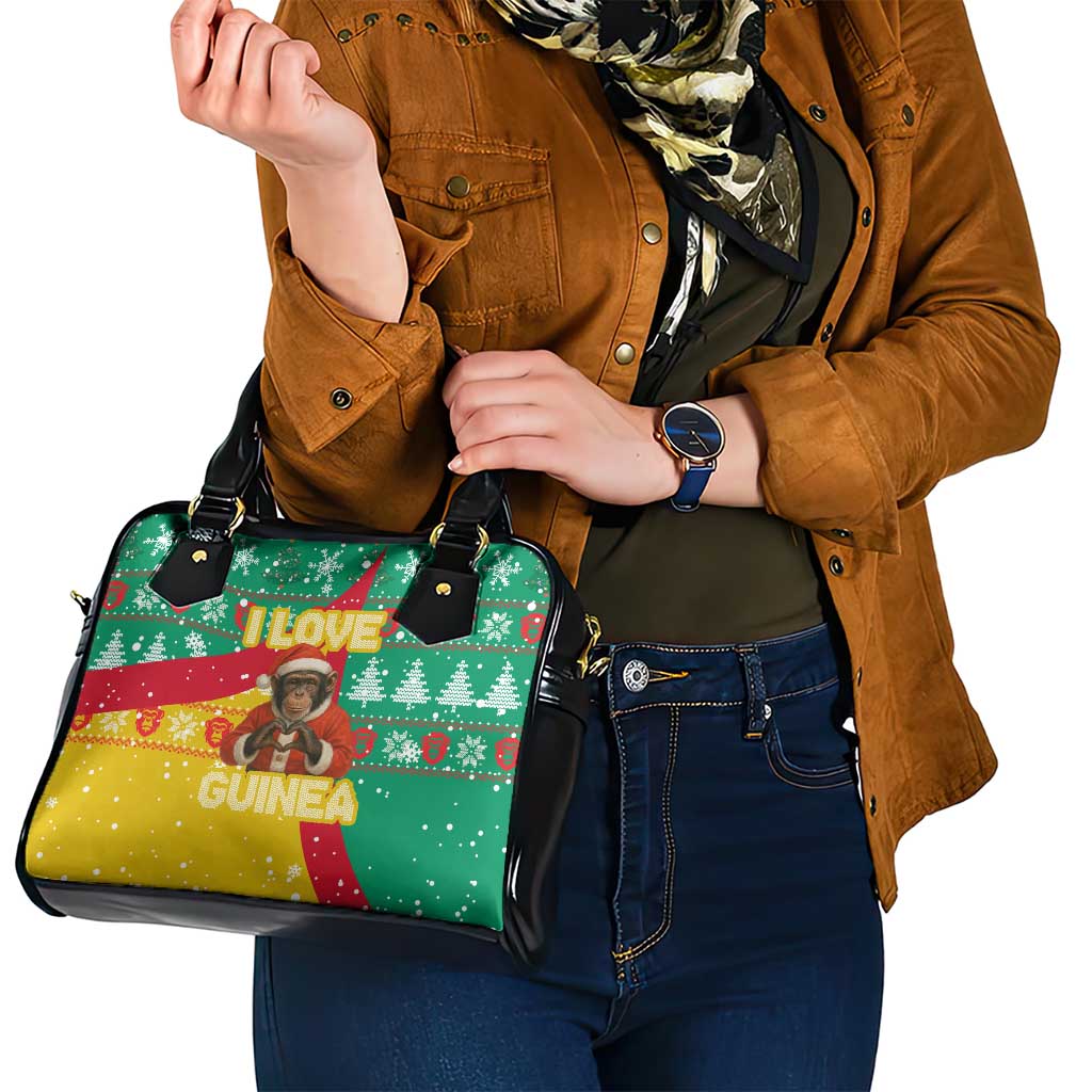 Guinea Christmas Shoulder Handbag with Santa Chimpanzee Heart Hands and Green Red Snowflake Pattern - Wonder Print Shop