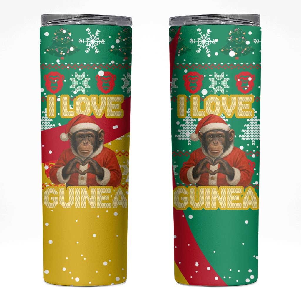 Guinea Christmas Skinny Tumbler with Santa Chimpanzee Heart Hands and Green Red Snowflake Pattern - Wonder Print Shop