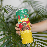 Guinea Christmas Skinny Tumbler with Santa Chimpanzee Heart Hands and Green Red Snowflake Pattern - Wonder Print Shop