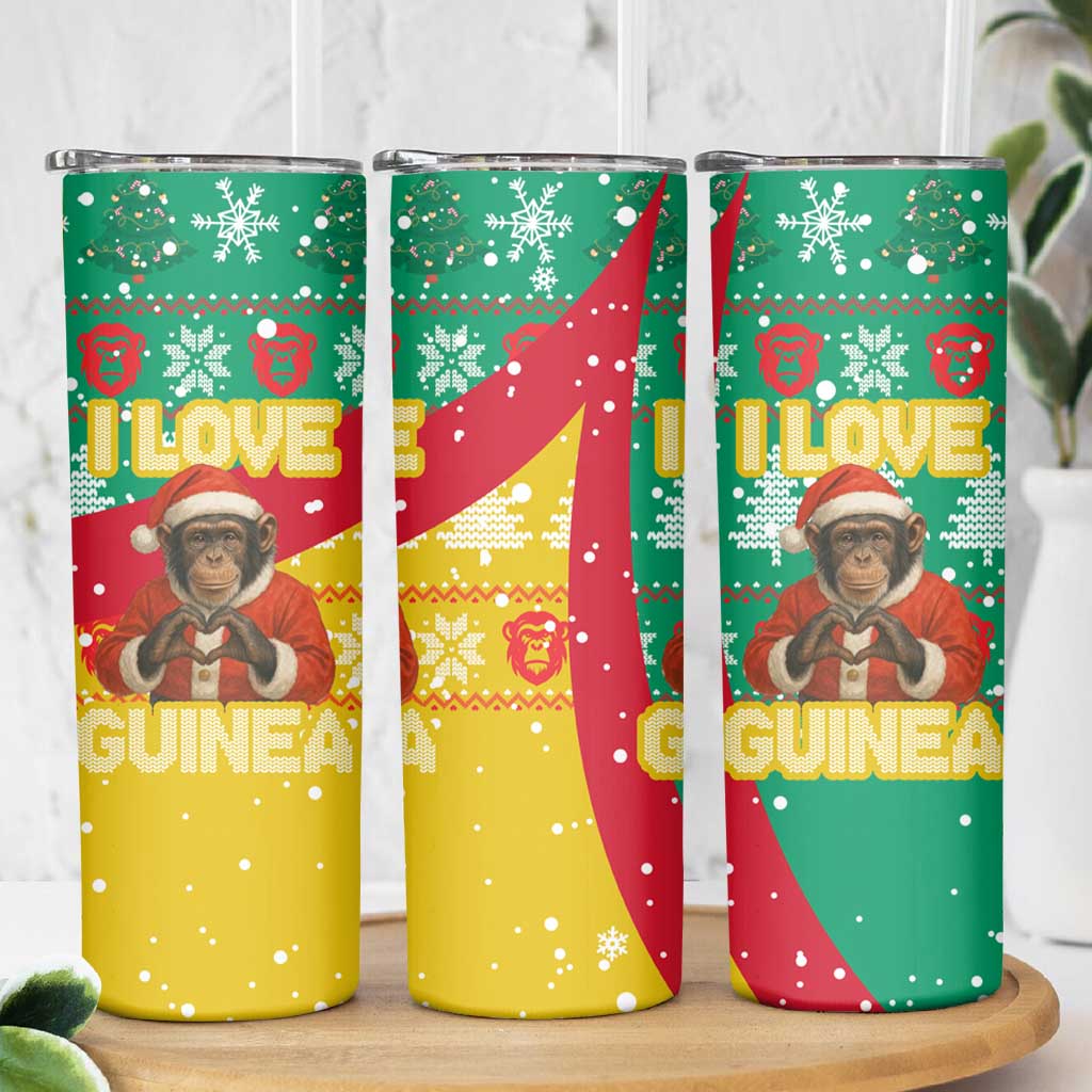 Guinea Christmas Skinny Tumbler with Santa Chimpanzee Heart Hands and Green Red Snowflake Pattern - Wonder Print Shop