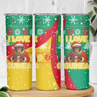 Guinea Christmas Skinny Tumbler with Santa Chimpanzee Heart Hands and Green Red Snowflake Pattern - Wonder Print Shop