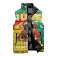 Guinea Christmas Sleeveless Puffer Jacket with Santa Chimpanzee Heart Hands and Green Red Snowflake Pattern - Wonder Print Shop