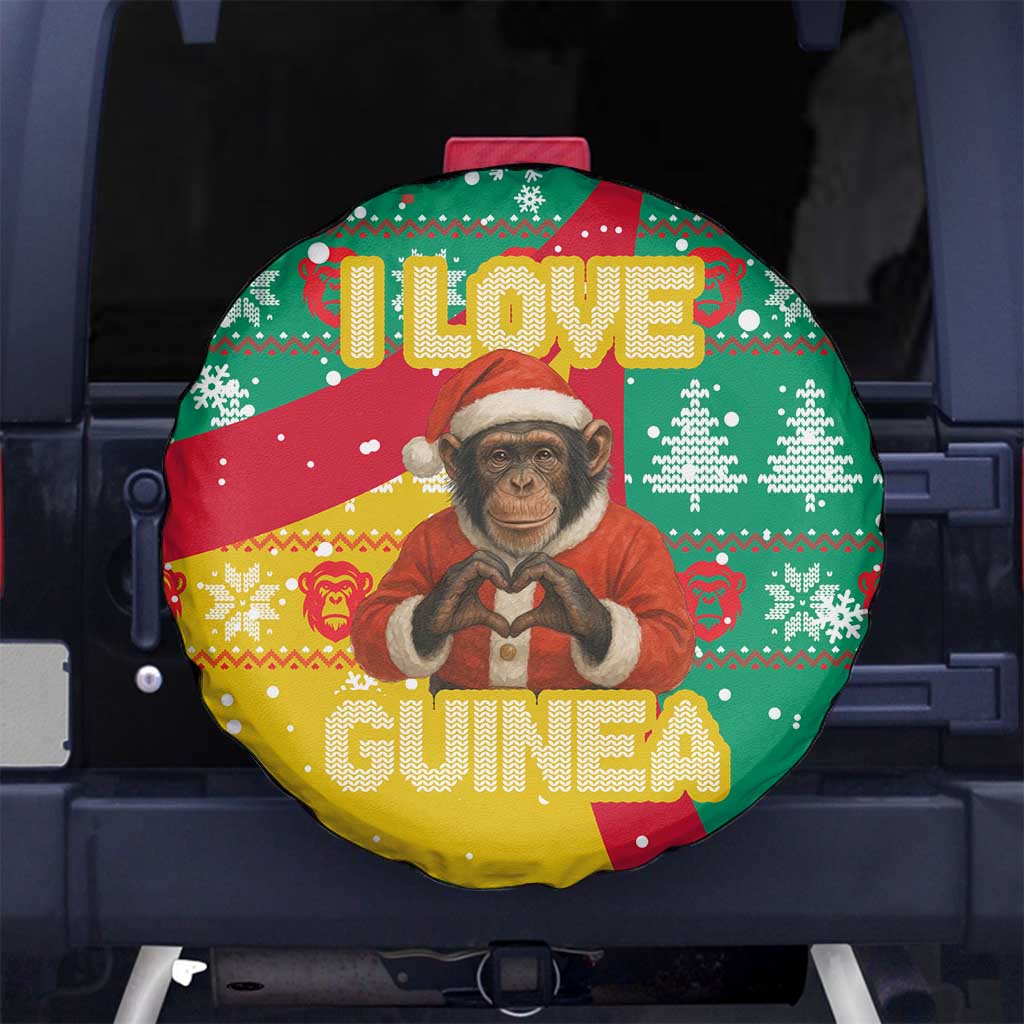 Guinea Christmas Spare Tire Cover with Santa Chimpanzee Heart Hands and Green Red Snowflake Pattern - Wonder Print Shop