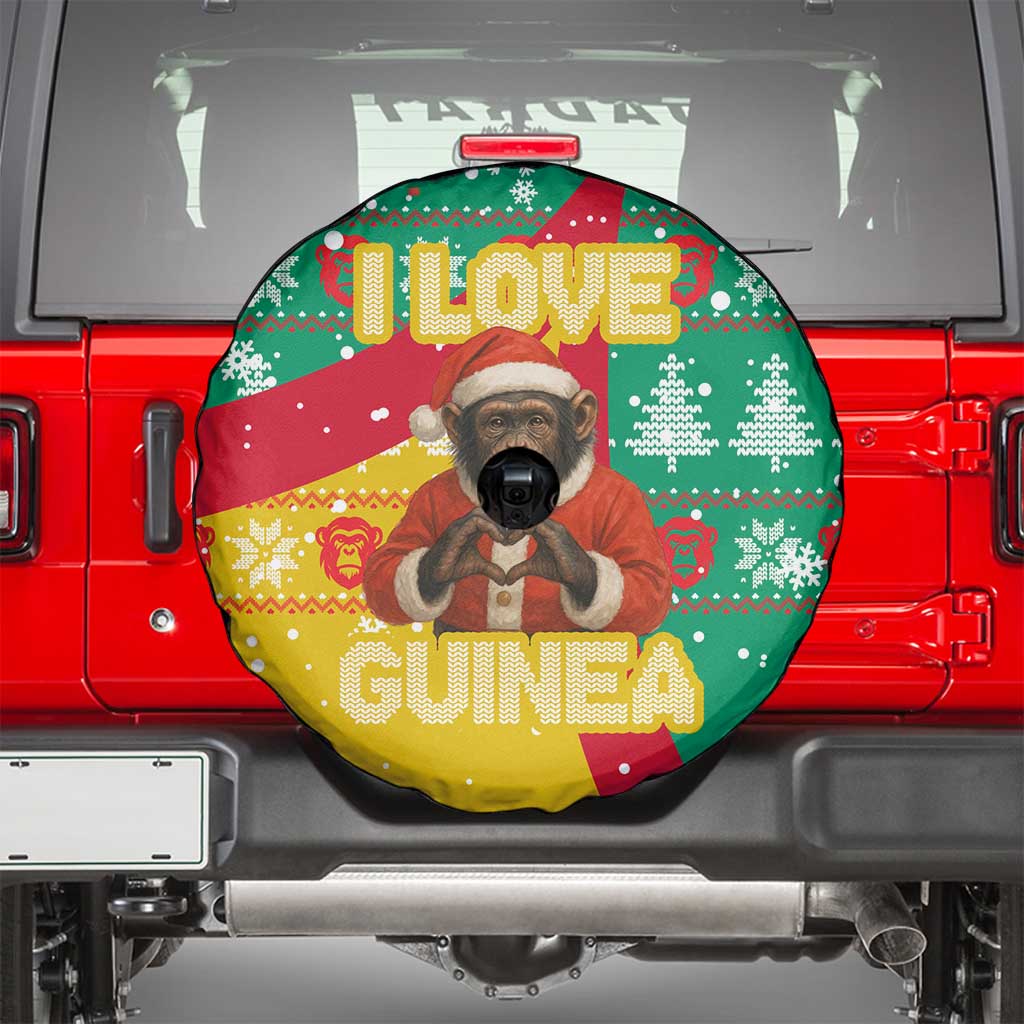 Guinea Christmas Spare Tire Cover with Santa Chimpanzee Heart Hands and Green Red Snowflake Pattern - Wonder Print Shop