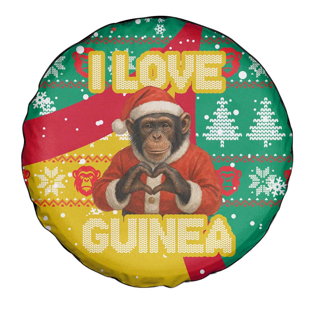 Guinea Christmas Spare Tire Cover with Santa Chimpanzee Heart Hands and Green Red Snowflake Pattern - Wonder Print Shop