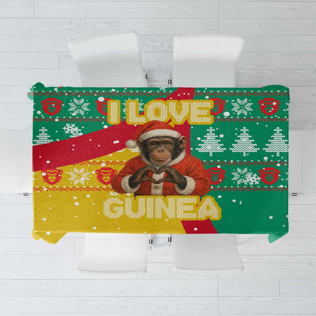 Guinea Christmas Tablecloth with Santa Chimpanzee Heart Hands and Green Red Snowflake Pattern - Wonder Print Shop