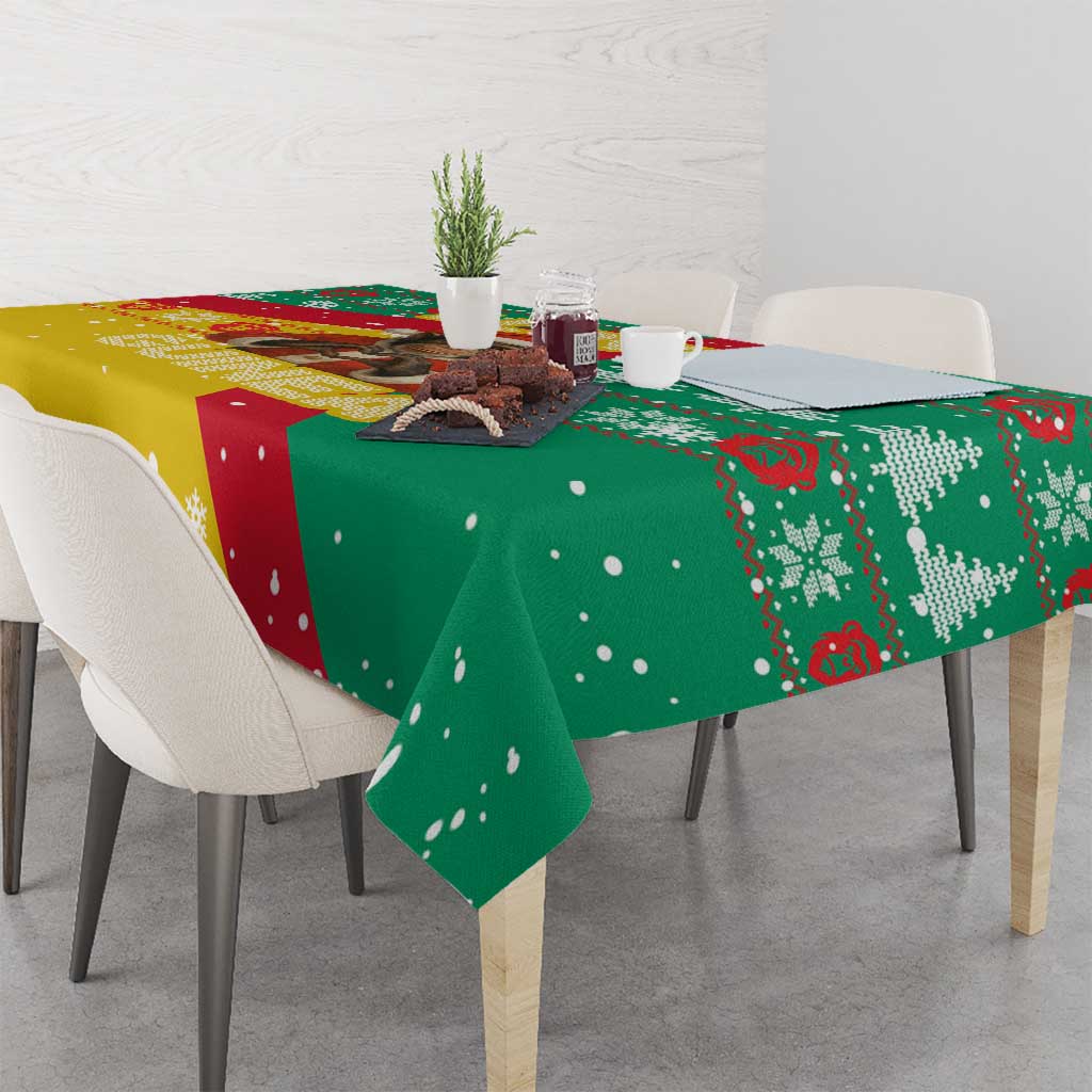 Guinea Christmas Tablecloth with Santa Chimpanzee Heart Hands and Green Red Snowflake Pattern - Wonder Print Shop