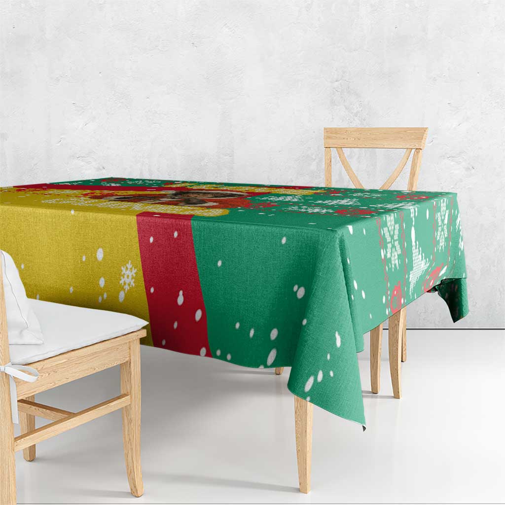 Guinea Christmas Tablecloth with Santa Chimpanzee Heart Hands and Green Red Snowflake Pattern - Wonder Print Shop