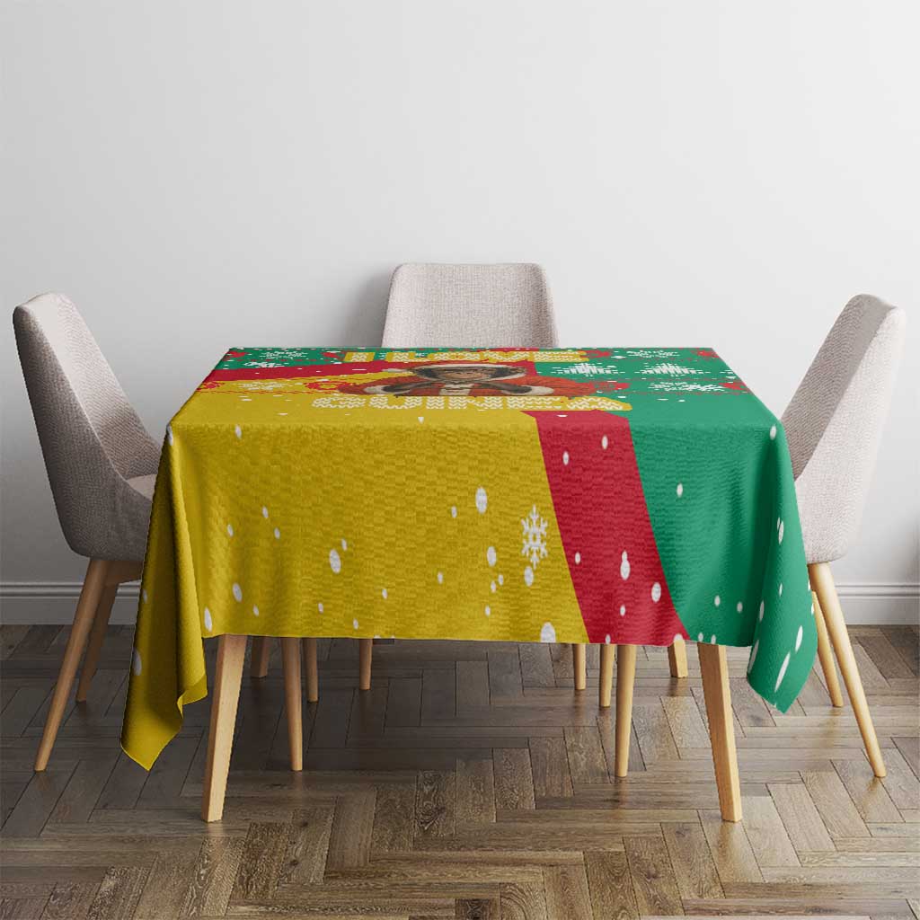 Guinea Christmas Tablecloth with Santa Chimpanzee Heart Hands and Green Red Snowflake Pattern - Wonder Print Shop