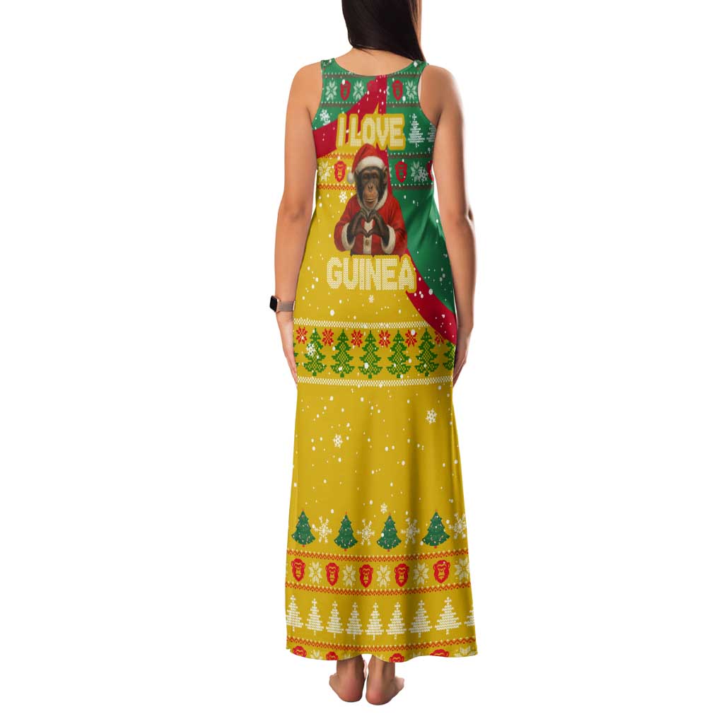 Guinea Christmas Tank Maxi Dress with Santa Chimpanzee Heart Hands and Green Red Snowflake Pattern - Wonder Print Shop