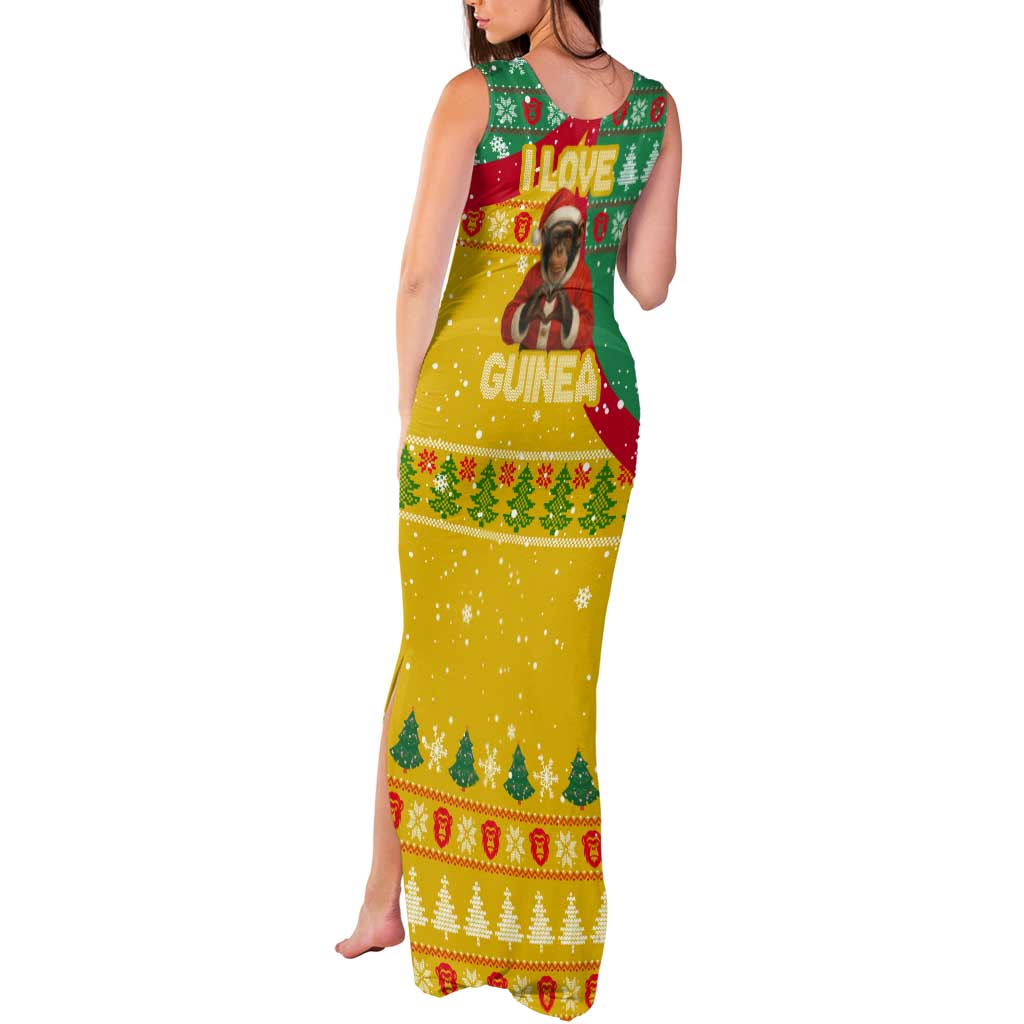 Guinea Christmas Tank Maxi Dress with Santa Chimpanzee Heart Hands and Green Red Snowflake Pattern - Wonder Print Shop