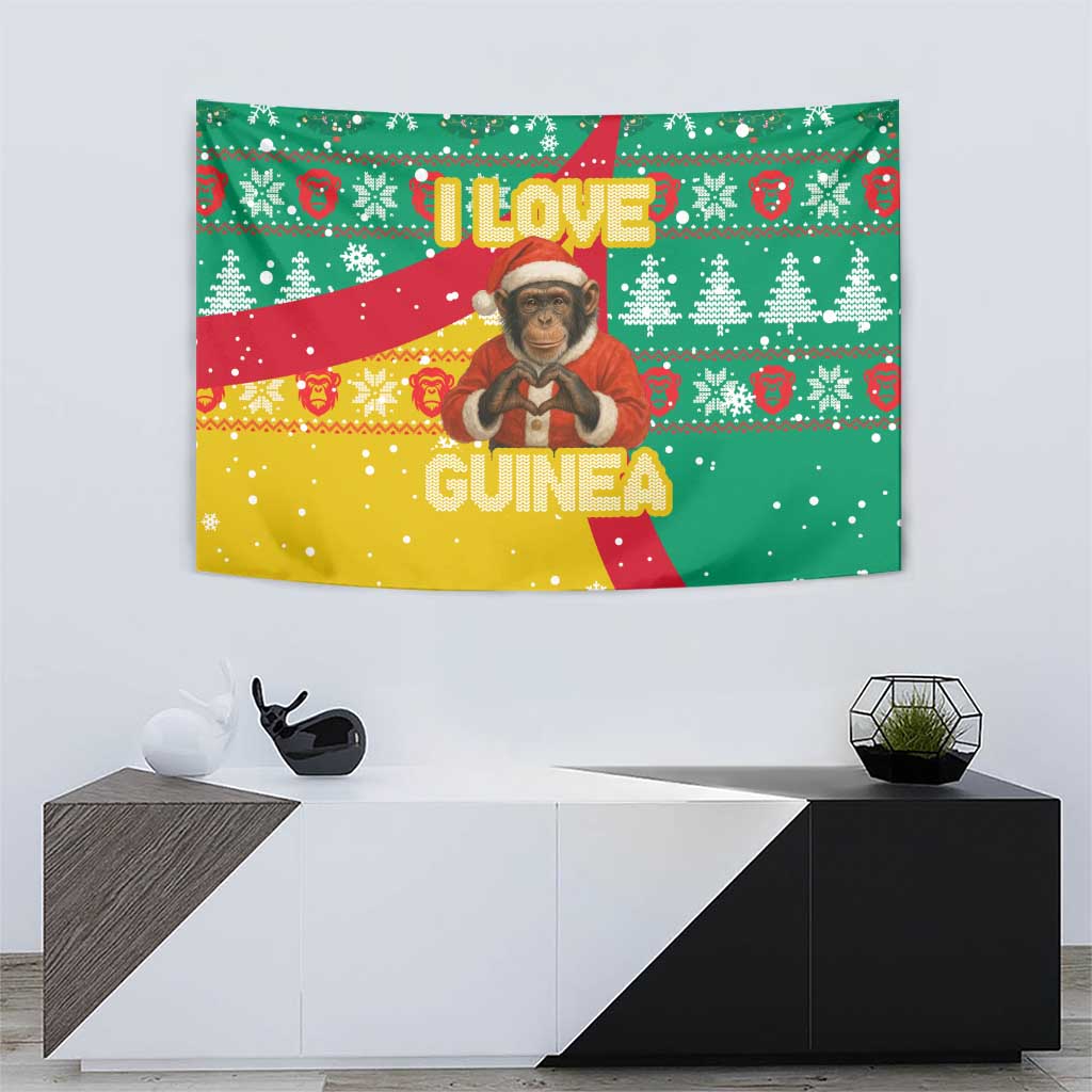 Guinea Christmas Tapestry with Santa Chimpanzee Heart Hands and Green Red Snowflake Pattern - Wonder Print Shop