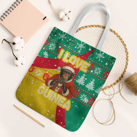 Guinea Christmas Tote Bag with Santa Chimpanzee Heart Hands and Green Red Snowflake Pattern - Wonder Print Shop