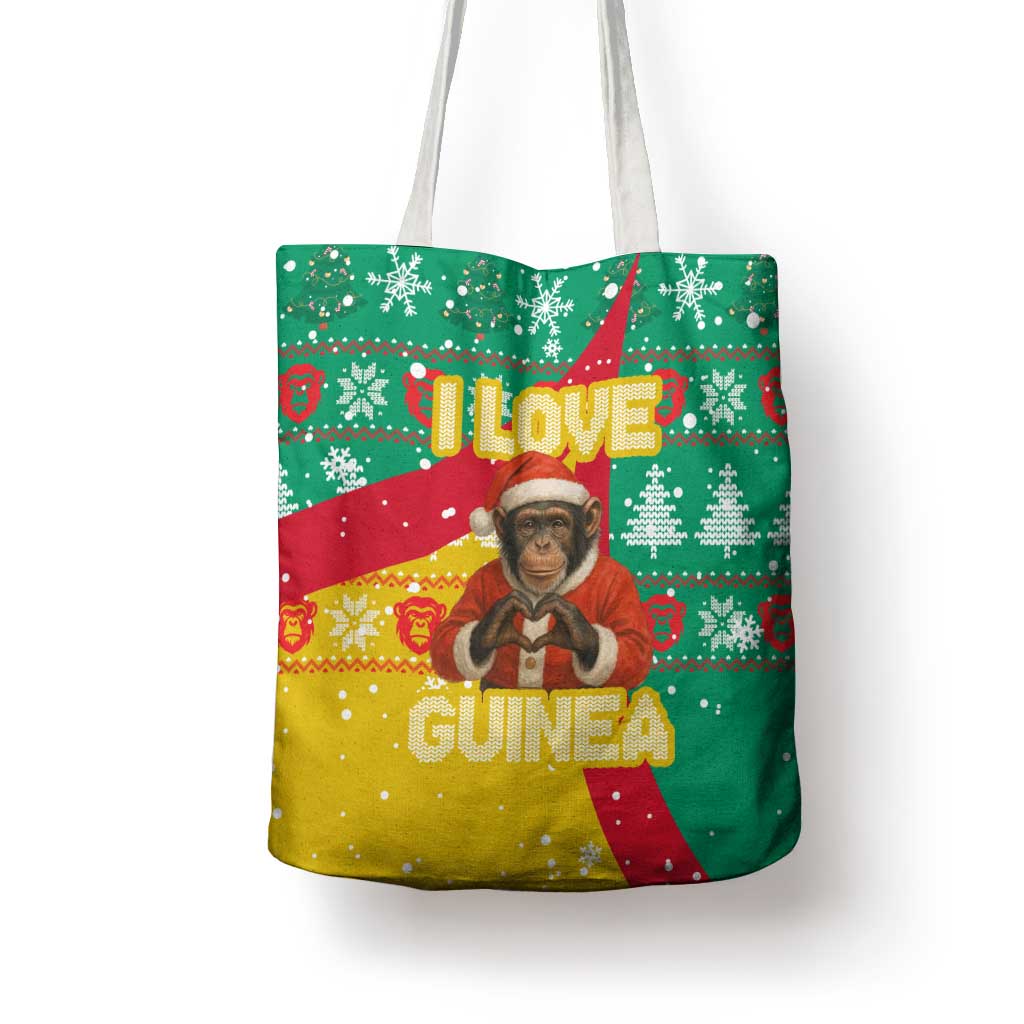 Guinea Christmas Tote Bag with Santa Chimpanzee Heart Hands and Green Red Snowflake Pattern - Wonder Print Shop