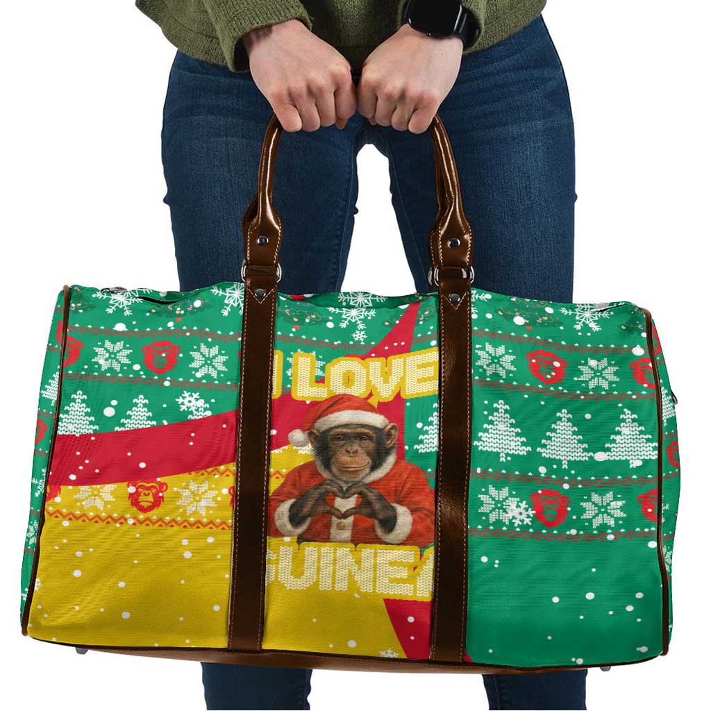 Guinea Christmas Travel Bag with Santa Chimpanzee Heart Hands and Green Red Snowflake Pattern - Wonder Print Shop