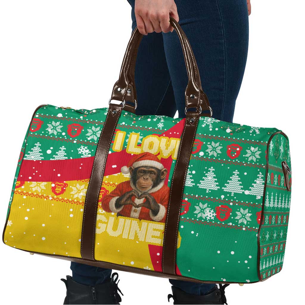 Guinea Christmas Travel Bag with Santa Chimpanzee Heart Hands and Green Red Snowflake Pattern - Wonder Print Shop