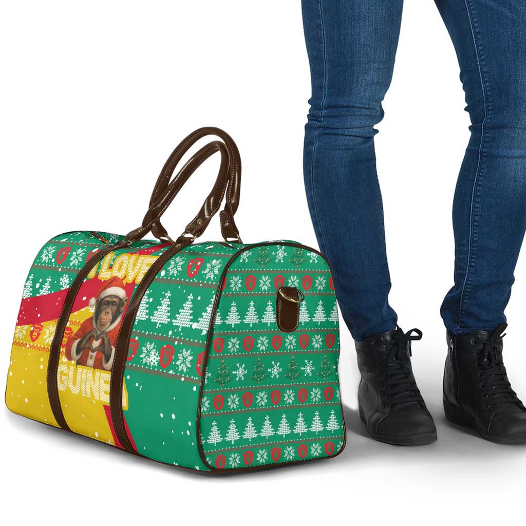 Guinea Christmas Travel Bag with Santa Chimpanzee Heart Hands and Green Red Snowflake Pattern - Wonder Print Shop