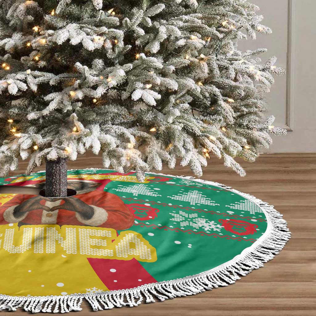 Guinea Christmas Tree Skirt with Santa Chimpanzee Heart Hands and Green Red Snowflake Pattern - Wonder Print Shop