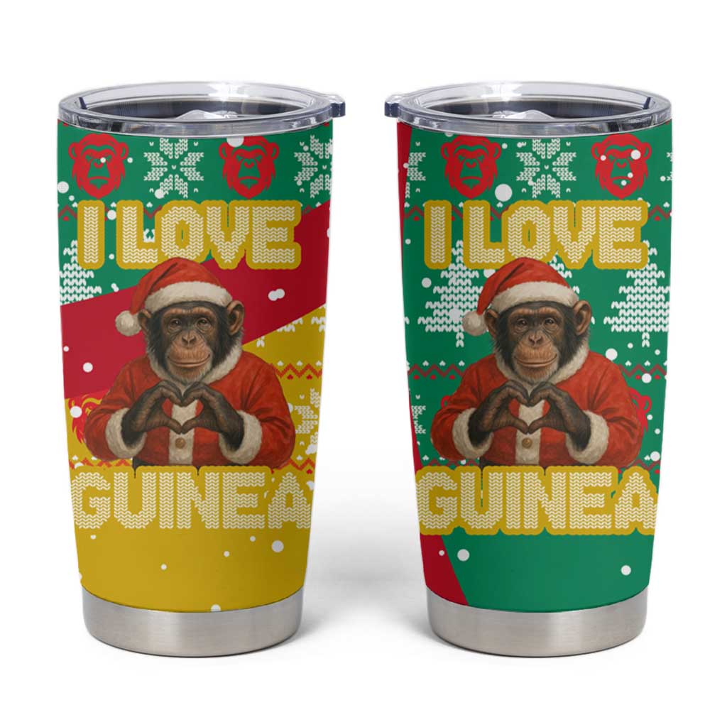 Guinea Christmas Tumbler Cup with Santa Chimpanzee Heart Hands and Green Red Snowflake Pattern - Wonder Print Shop